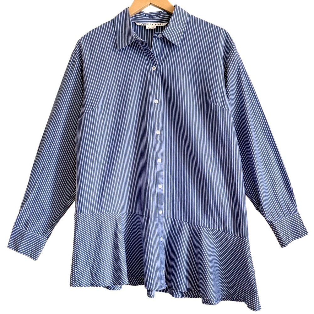 VERONICA BEARD Cotton Preppy Contemporary Classic Striped Button Down Blouse 8